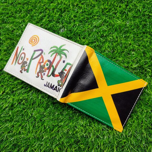 Men Jamaica Printed Flag Vegan Leather Bifold Wallet - Picture 4 of 6